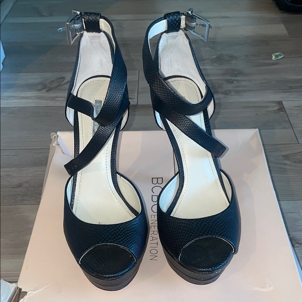BCBGeneration Black Strappy Heels